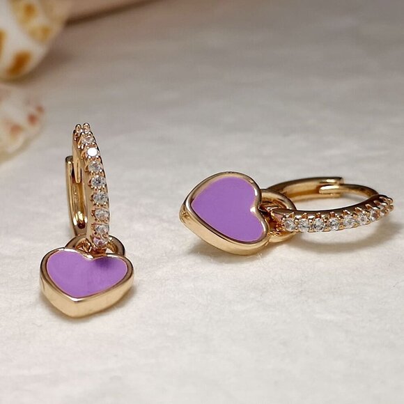 Purple Sexy Women's Heart Charm Cubic Zirconia Earrings - Picture 2 of 5